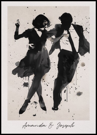 Silhuette av dansende par Ink Kunst Plakat / 30x40