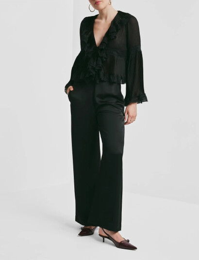 by Ti Mo Georgette Plissé Top - Black - XS