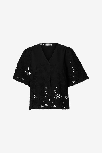 Selected FEMME - Bluse slfDahlia SS Broderi Shirt - Svart