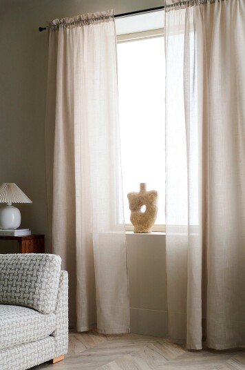 Ellos Home Gardin med løpegang Lara 2 pk Beige