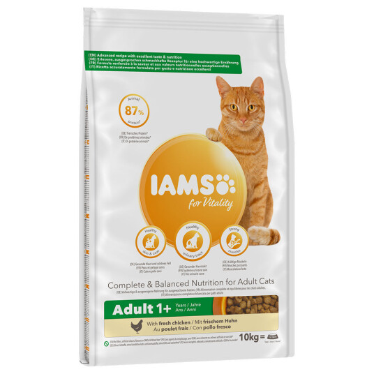 Iams Vitality Adult Tørrfôr for Katt med Kylling 10 kg