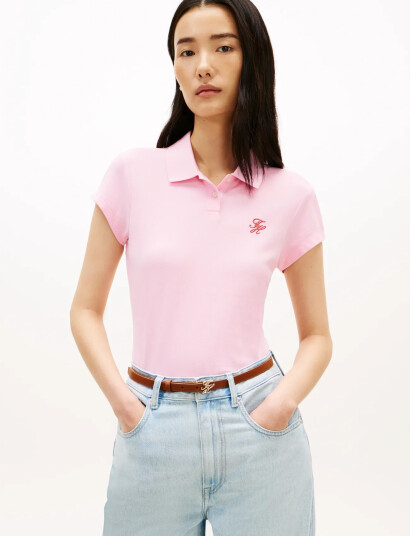Tommy Hilfiger Th Script Slim Ss Polo   Pink   XS
