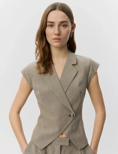 Sofie Schnoor Majsesw Linen Mix Cap Sleeve Blazer Beige 38