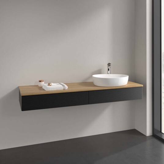 Villeroy & Boch  Antao Servantskap med 2 skuffer 160x50x19 cm u/lys Sort Matt/Eik
