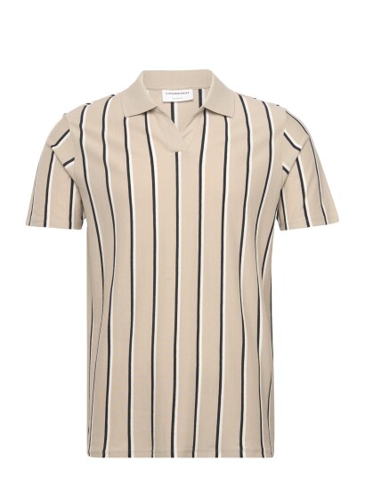 Lindbergh Striped Piqué Polo Shirt S/S Beige S
