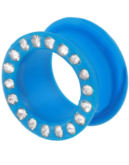 Silikon Piercing Tunnel i Blå med Klare Stener Strl 24 mm