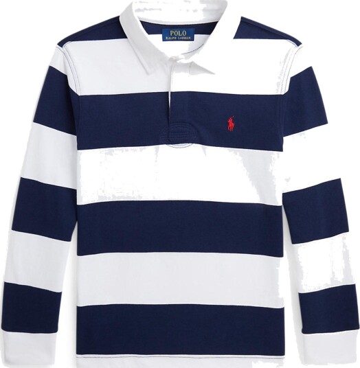 Polo Ralph Lauren White/Cruise Navy Boy Rugby L/S T-Shirt S/8 år Polo Ralph Lauren White/Cruise Navy Boy Rugby L/S T-Shirt S/8 år