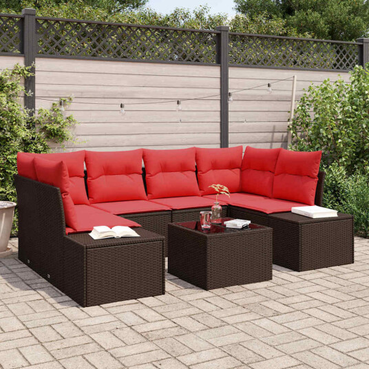 vidaXL Hagesofa Set 8 stk. Beige og Rød polyrotting