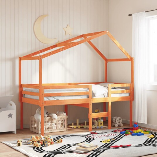  Høyseng med tak voksbrun 90x200 cm heltre furu 8721102669521