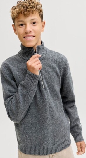 Jack & Jones Junior Dark Grey Melange Jornorrebro Strikk Half Zip Jnr 164 Jack & Jones Junior Dark Grey Melange Jornorrebro Strikk Half Zip Jnr 164