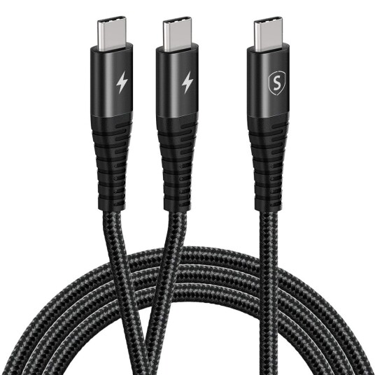 SiGN 2-i-1 USB-C-kabel til 2x USB-C 60W, 1,2m – svart