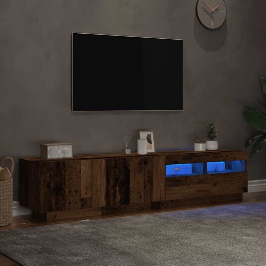  TV-benk med LED-lys gammelt tre 180x35x40 cm konstruert tre 8721158760579