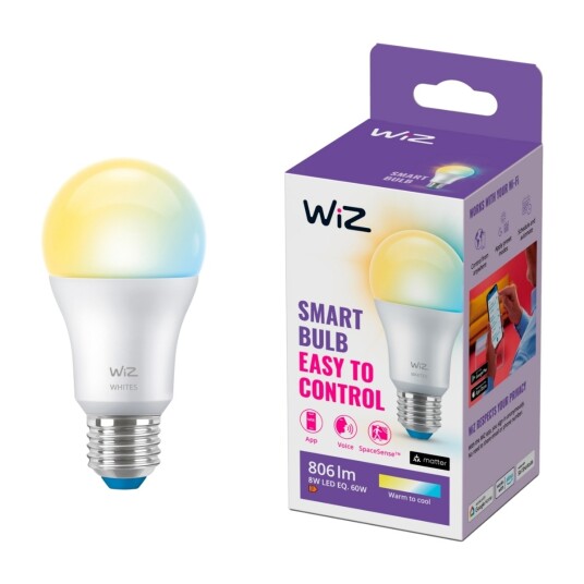 WiZ WiFi Smart LED E27 60W 806lm varm-kald hvit 1-pk WiZ WiFi Smart LED E27 60W 806lm varm-kald hvit 1-pk