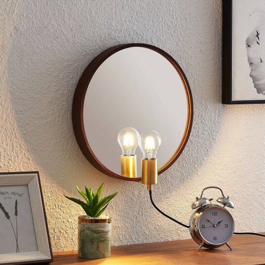 Lucande Lumani vegglampe med speil, brun