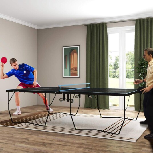 Northio Utendørs bordtennisbord sammenleggbart bordtennisbord med nett hjul 2 bordtennisball og 3 baller stål svart 274 x 1525 x