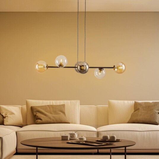 EMIBIG LIGHTING Glassy pendellampe 6-lys grafitt/amber/klar glass 110 cm EMIBIG LIGHTING Glassy pendellampe 6-lys grafitt/amber/klar glass 110 cm