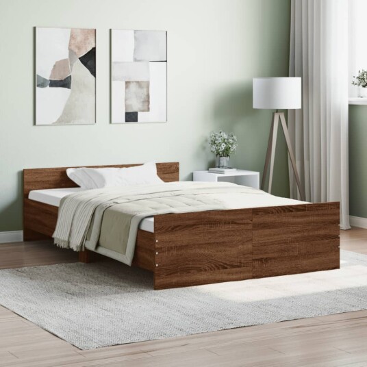 vidaXL Sengeramme med hode- og fotgavl brun eik 120x190 cm 8721012157378