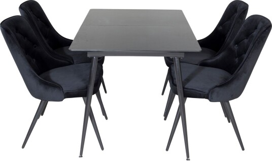 Silar Spisegruppe Forlengningsbar 120 cm Rektangulær med 4 Velvet Stoler - Sort