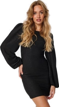 BUBBLEROOM Puff Sleeve Sparkling Dress Black L