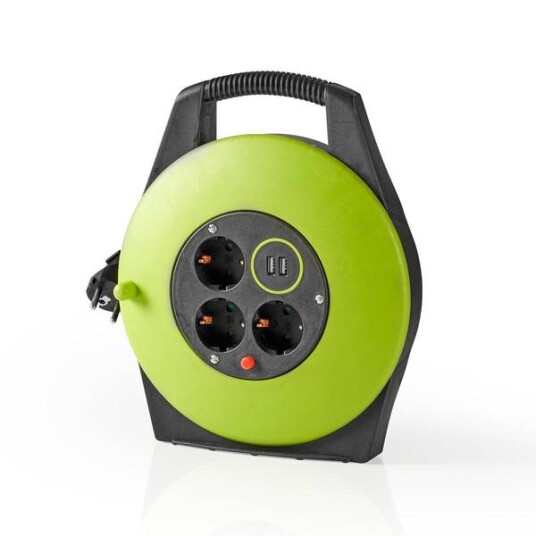 Nedis Kabeltrommel 10m med USB-ladeporter og Jordet Kontakter - 3680W