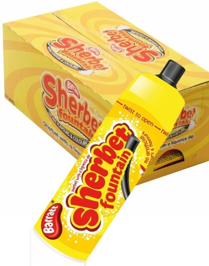 48 stk Barratt Sherbet Fountain Liquorice Sorbetpulver og Lakrisstang Hel Eske 1,2 kg