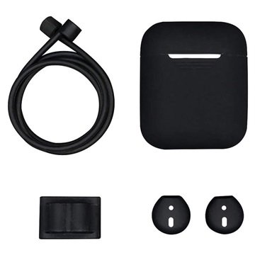 4 in 1 Apple AirPods / AirPods 2 Silikon Tilbehørssett   Svart