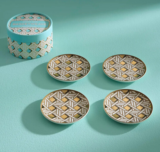 Jonathan Adler Basketweave Coasters porselen Ø10_4stk Jonathan Adler Basketweave Coasters porselen Ø10_4stk