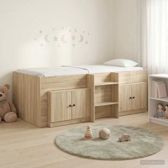 Loft Seng Ramme med Skap 3 pcs Sonoma eik Konstruert tre Loft Seng Ramme med Skap 3 pcs Sonoma eik Konstruert tre