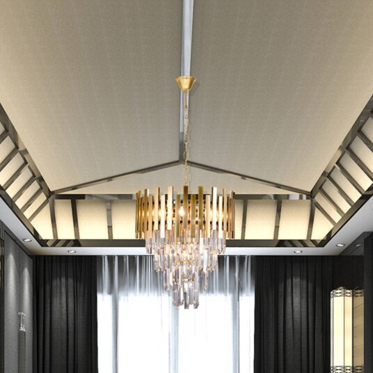 Eko-Light Hengelampe Aspen metall gullfargede glasskrystaller høyde 50 cm