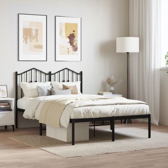 vidaXL Sengeramme i metall med sengegavl svart 120x200 cm 8721012210967