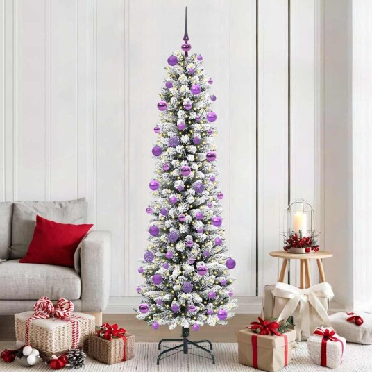  Kunstig juletre Grønn og hvit 210 cm PVC og Metall og Plast