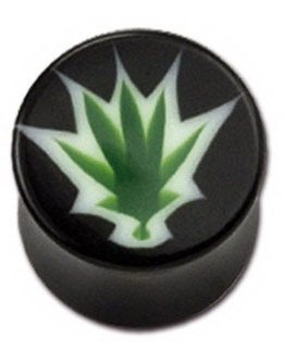 Utgått Svart Piercing Plugg med Weed Motiv Strl 16 mm