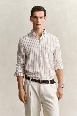 GANT Reg Linen Viscose Stripe Shirt Cream M