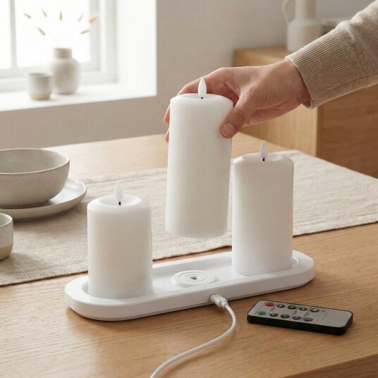 Ledlife 3 pakning hvite LED stearinlys flammeeffekt Ø2,2cm Høyde: 24,5cm kronelys inkl. fjernkontroll timer