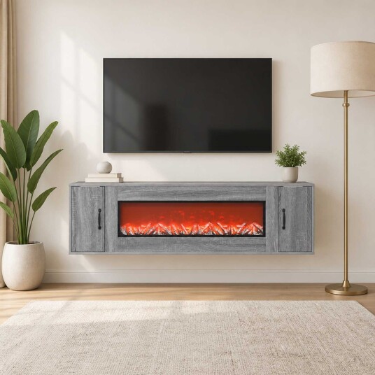 vidaXL Elektrisk peis Grå Sonoma 155 x 30 x 44 cm Konstruert tre