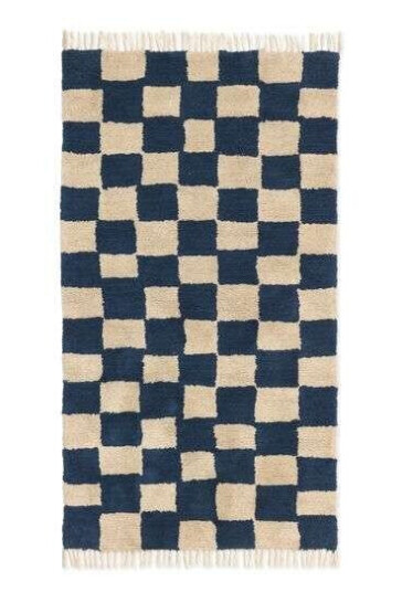 ferm LIVING Mara bomullsteppe 90 x 150 cm Deep Blue-Warm Sand