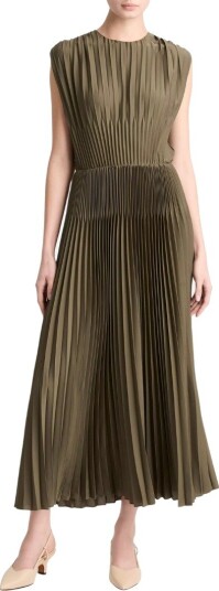 Vince Chevron pleated crew nk dress L grønn dame