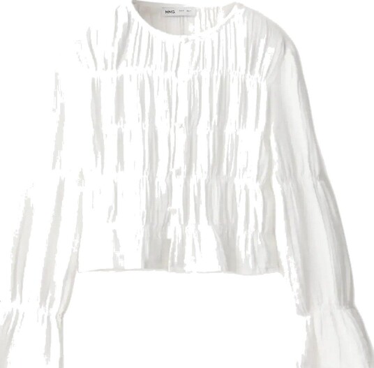Mango Gathered Cotton Shirt WHITE 128