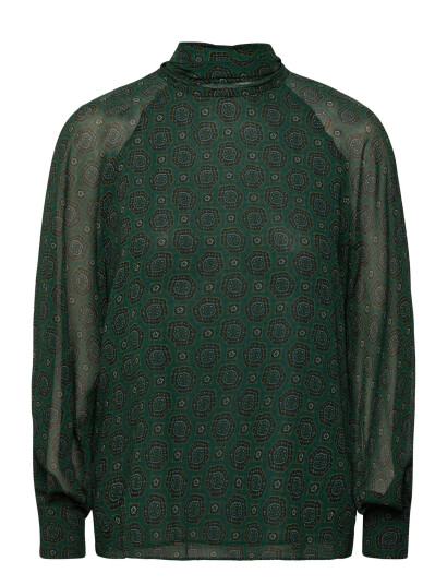 Mango Printed Blouse With Tie Closure - Green - XS