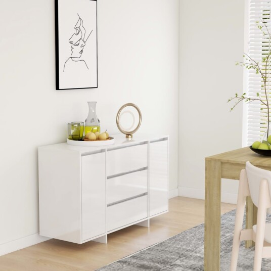 vidaXL Skjenk med 3 skuffer høyglans hvit 120x41x75 cm sponplate vidaXL Skjenk med 3 skuffer høyglans hvit 120x41x75 cm sponplate