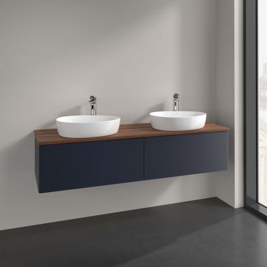 Villeroy & Boch Antao Servantskap med 2 skuffer 160x50x36 cm m/lys Blå Matt/Valnøtt