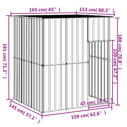 Vidaxl Hundehus Med Tak Antrasitt 165X153X181 cm Galvanisert Stål Vidaxl Hundehus Med Tak Antrasitt 165X153X181 cm Galvanisert Stål