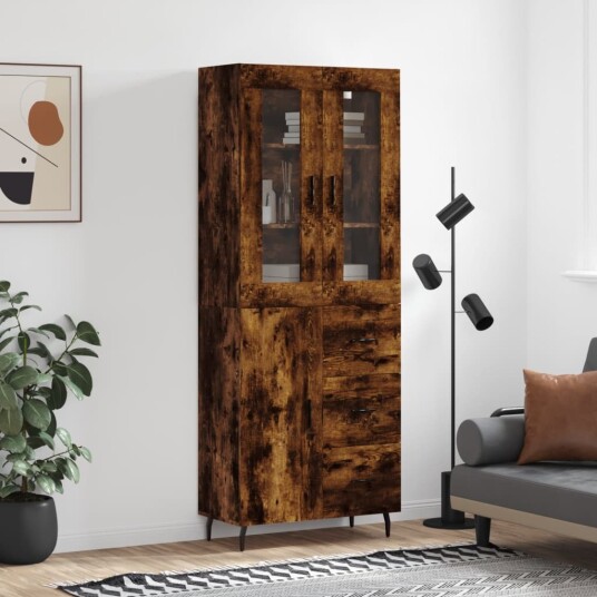 Highboard røkt eik 69,5x34x180 cm konstruert tre Highboard røkt eik 69,5x34x180 cm konstruert tre