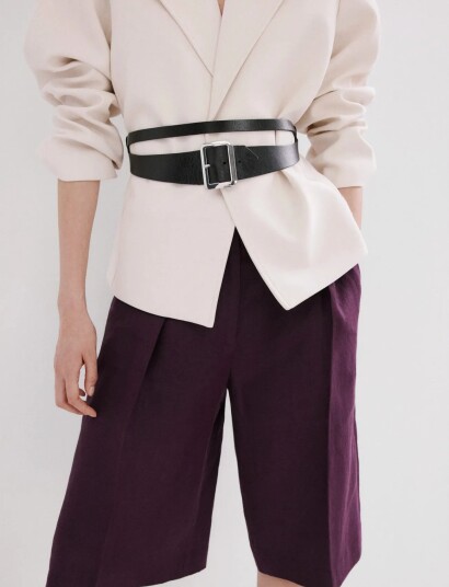 Mango Straight Linen Bermuda Shorts Purple 40