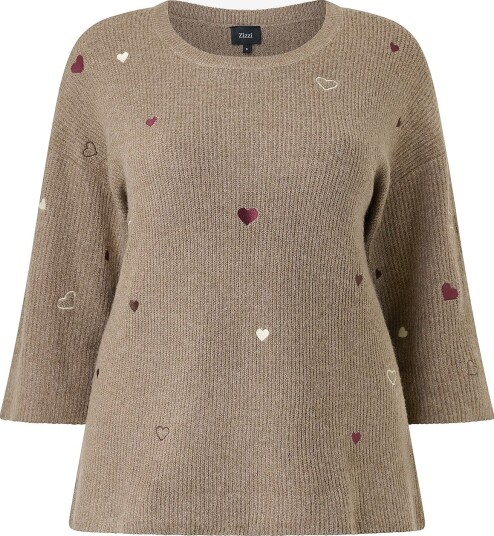 Zizzi Pullover mSunny Heart 3/4 Brun