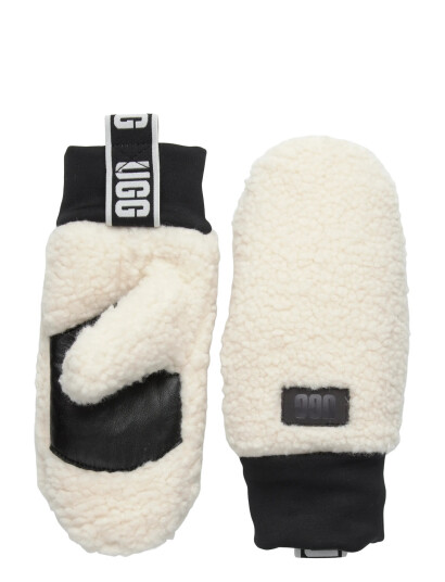 UGG Uggfluff Mitten With Logo Tape - Cream - S/M UGG Uggfluff Mitten With Logo Tape - Cream - S/M