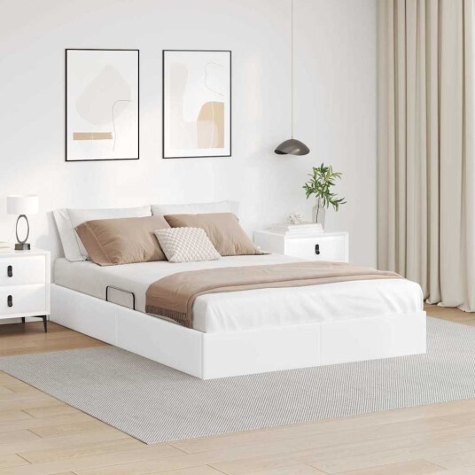 vidaXL Seng med Oppbevaring med lagring Ren Hvit 153 x 203 cm Kunstlær