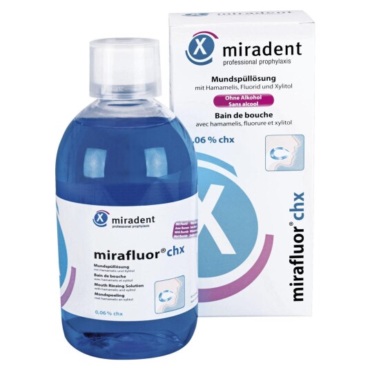 Klorheksidin Munnvann 500 ml. Miradent MiraFluor CHX 0,06 % Klorheksidin Munnvann 500 ml. Miradent MiraFluor CHX 0,06 %