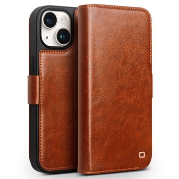 iPhone 15 Plus Qialino Classic Lommebok-deksel I Lær Lysebrun