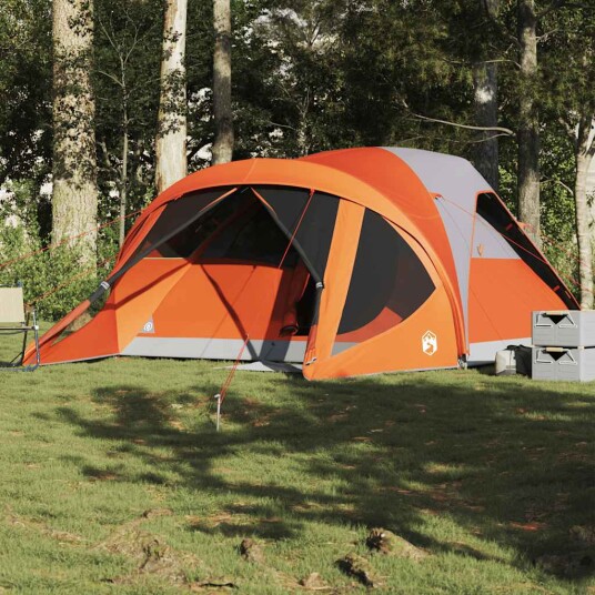 Tunneltelt for camping 6 personer grå og oransje vanntett